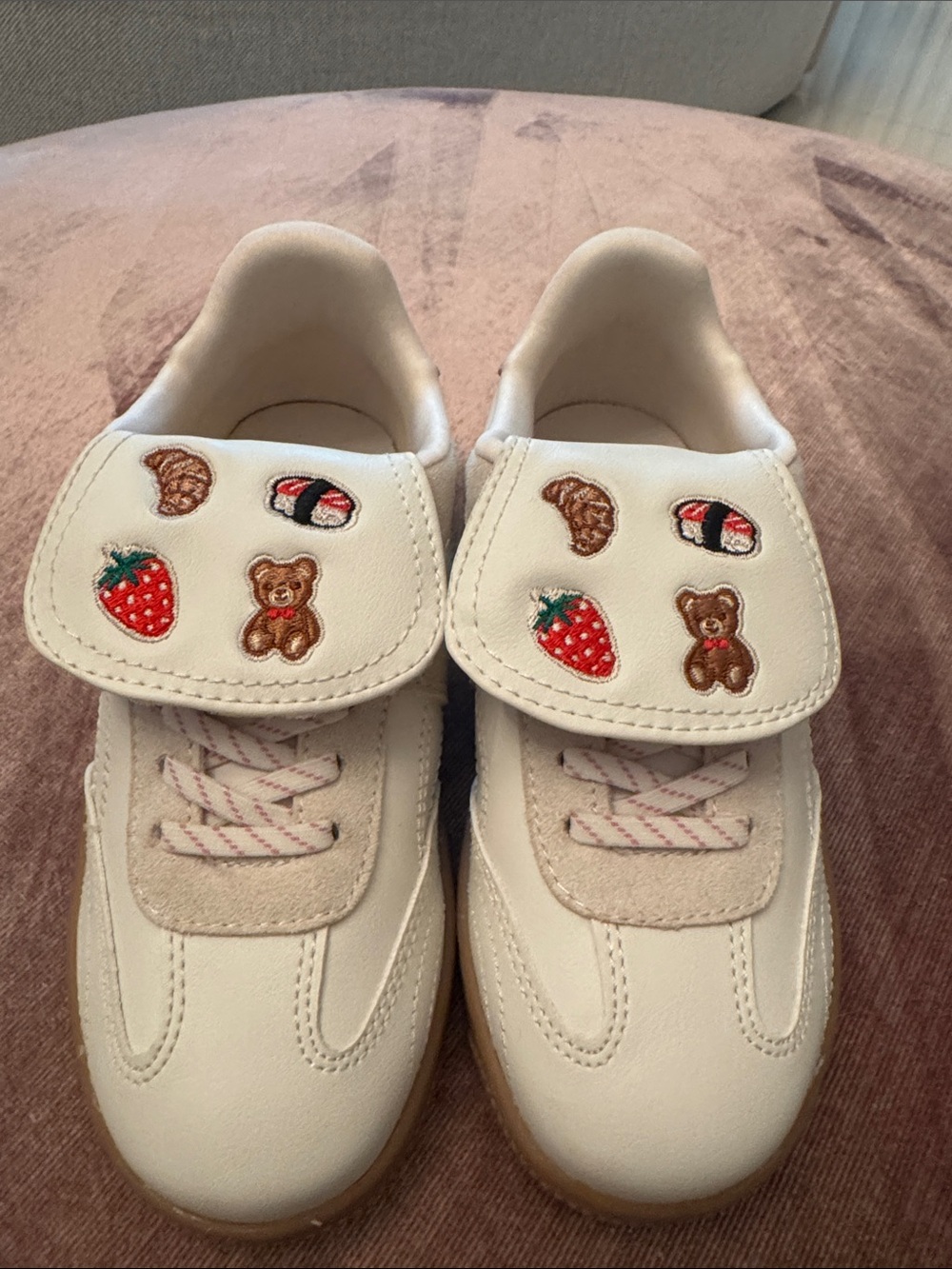 Zara Kids White Patch-Detail Sneakers with Strawberry & Bear Embroidery